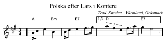 Polska efter Lars i Kontere - staff notation