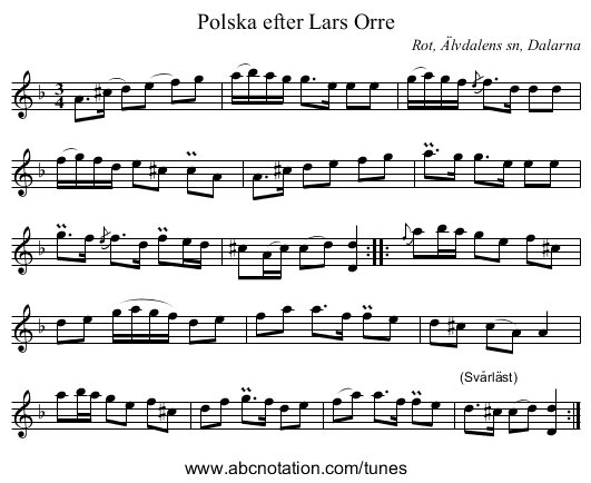 Polska efter Lars Orre - staff notation