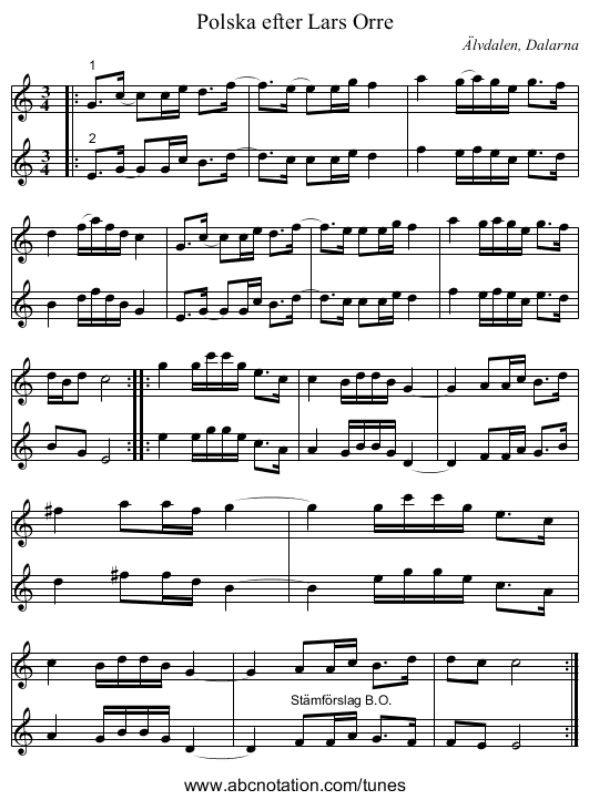 Polska efter Lars Orre - staff notation