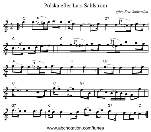 Polska efter Lars Sahlstr&ouml;m - staff notation