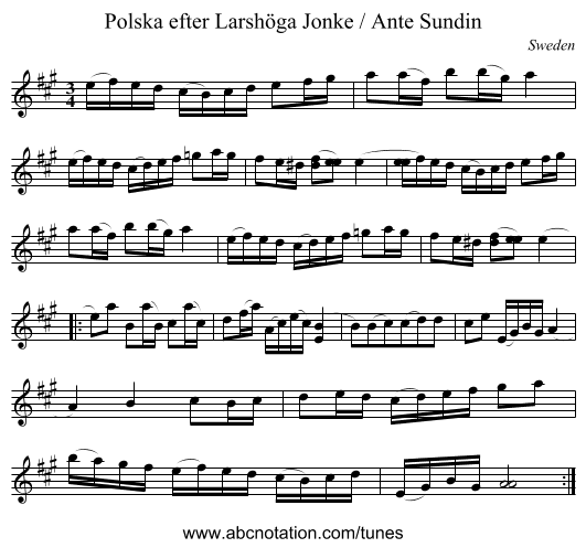 Polska efter Larshöga Jonke / Ante Sundin - staff notation