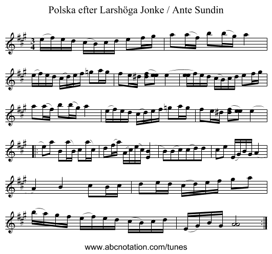 Polska efter Larshöga Jonke / Ante Sundin - staff notation