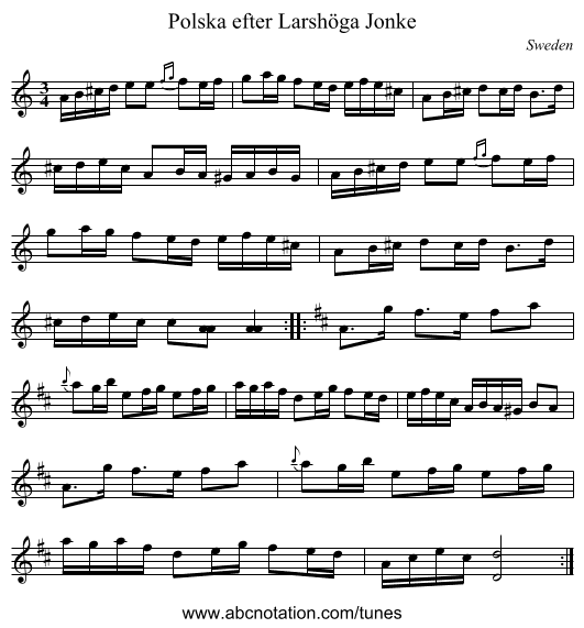 Polska efter Larshöga Jonke - staff notation