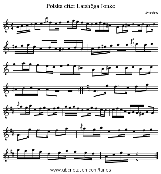 Polska efter Larsh&ouml;ga Jonke - staff notation