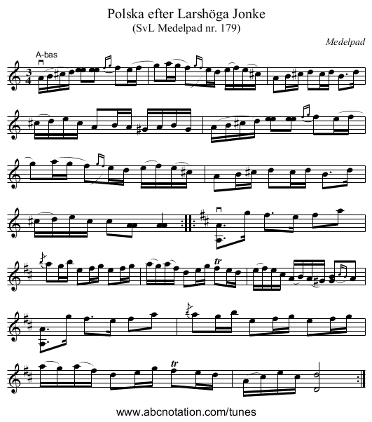 Polska efter Larshöga Jonke - staff notation