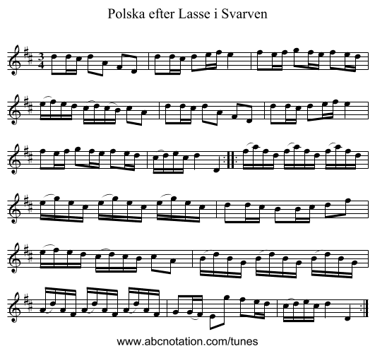 Polska efter Lasse i Svarven - staff notation