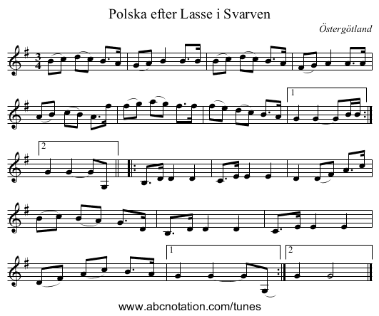 Polska efter Lasse i Svarven - staff notation