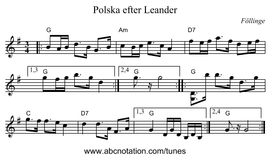 Polska efter Leander - staff notation