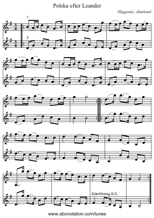 Polska efter Leander - staff notation