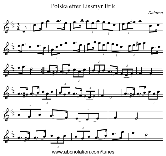 Polska efter Lissmyr Erik - staff notation