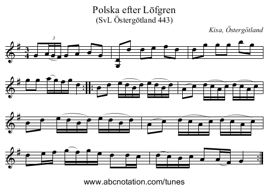 Polska efter Löfgren - staff notation