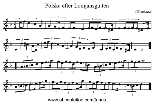 Polska efter Lomjansgutten - staff notation