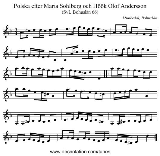 Polska efter Maria Sohlberg och Höök Olof Andersson - staff notation
