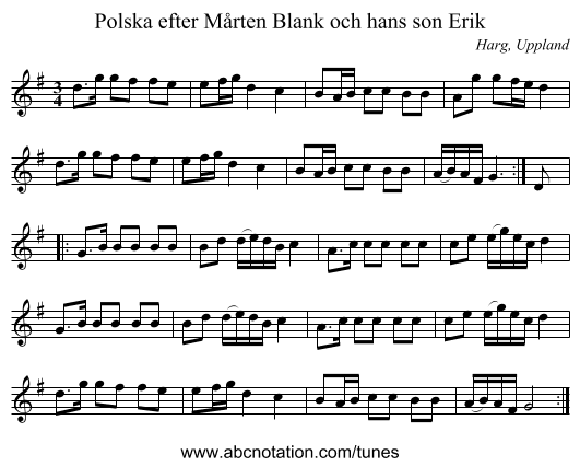 Polska efter Mårten Blank och hans son Erik - staff notation