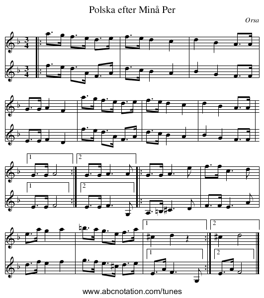 Polska efter Minå Per - staff notation