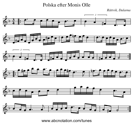 Polska efter Monis Olle - staff notation