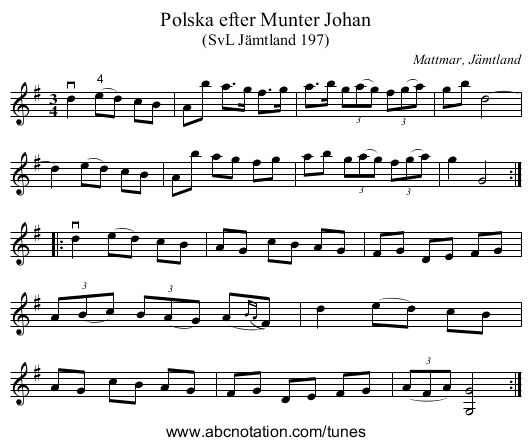 Polska efter Munter Johan - staff notation