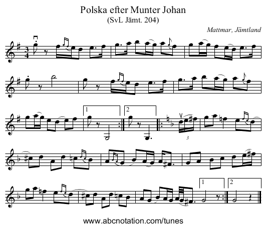 Polska efter Munter Johan - staff notation