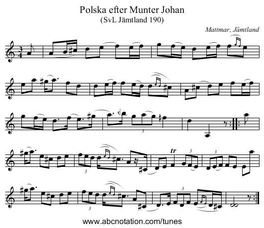 Polska efter Munter Johan - staff notation