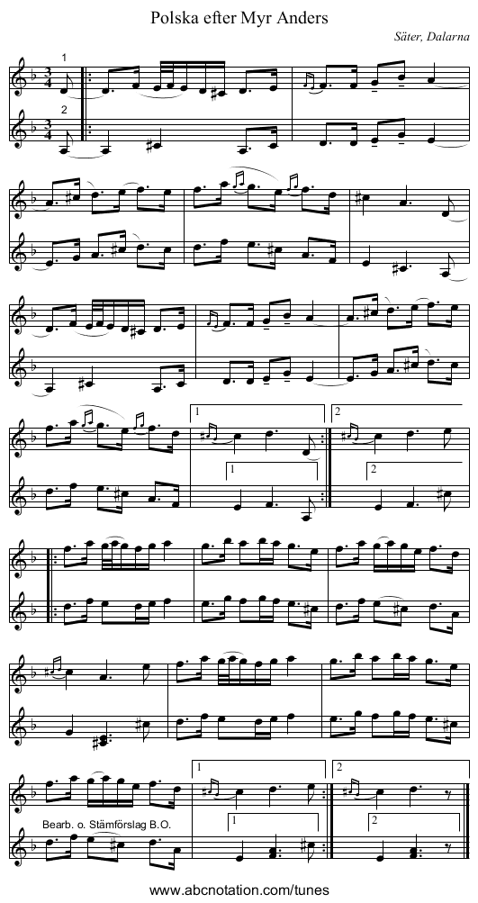 Polska efter Myr Anders - staff notation