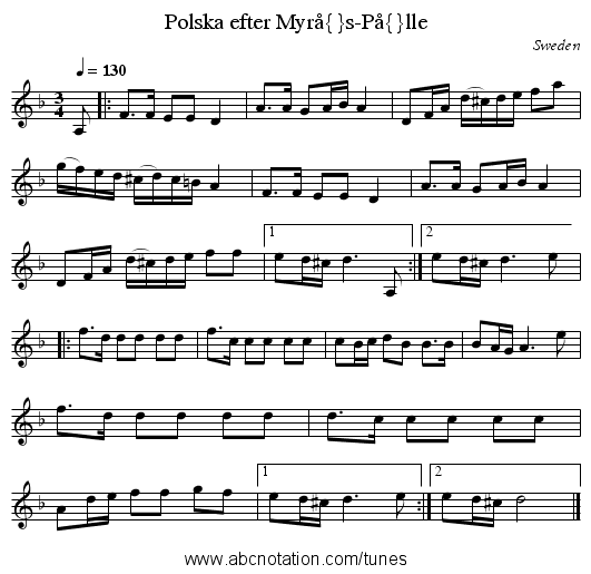 Polska efter Myr&aring;s-P&aring;lle - staff notation
