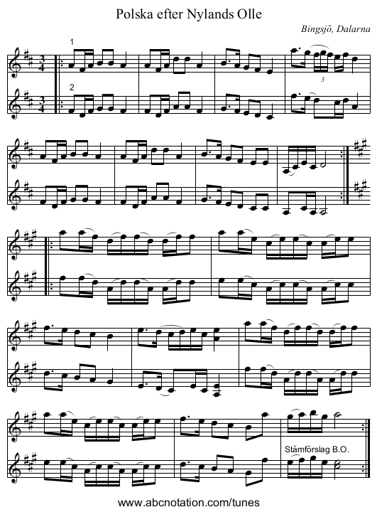 Polska efter Nylands Olle - staff notation