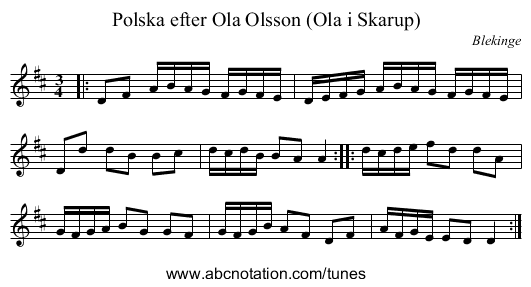 Polska efter Ola Olsson (Ola i Skarup) - staff notation