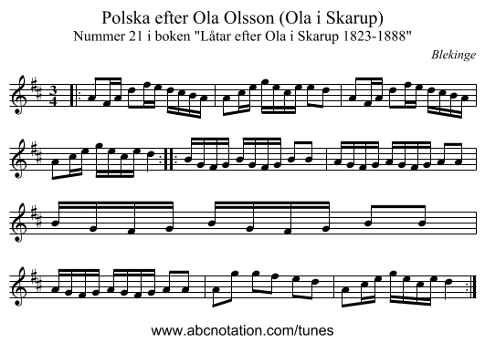 Polska efter Ola Olsson (Ola i Skarup) - staff notation