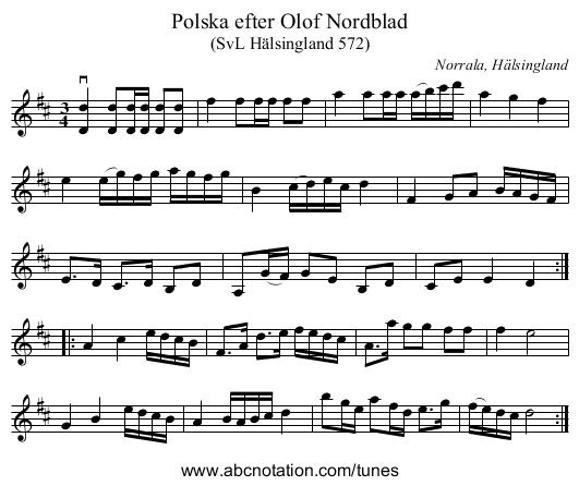 Polska efter Olof Nordblad - staff notation