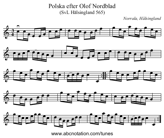 Polska efter Olof Nordblad - staff notation