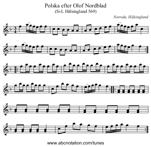 Polska efter Olof Nordblad - staff notation