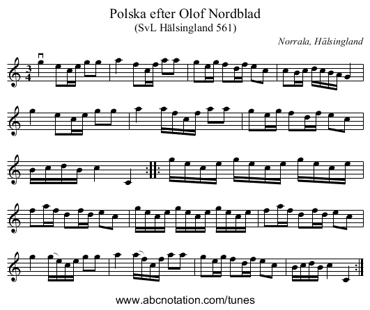 Polska efter Olof Nordblad - staff notation