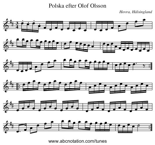 Polska efter Olof Olsson - staff notation