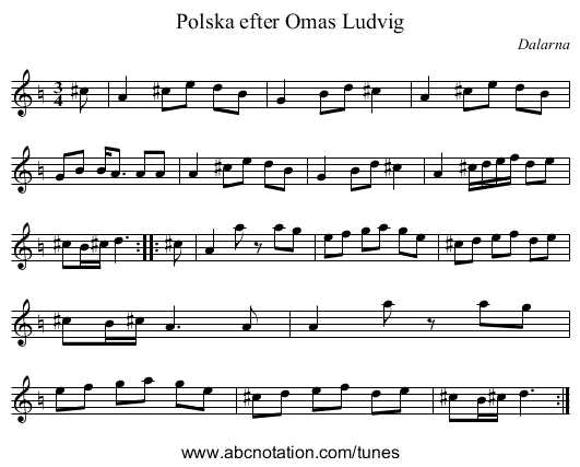 Polska efter Omas Ludvig - staff notation