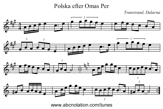 Polska efter Omas Per - staff notation