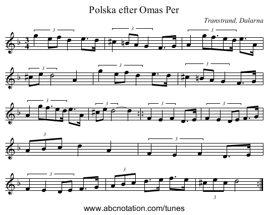 Polska efter Omas Per - staff notation