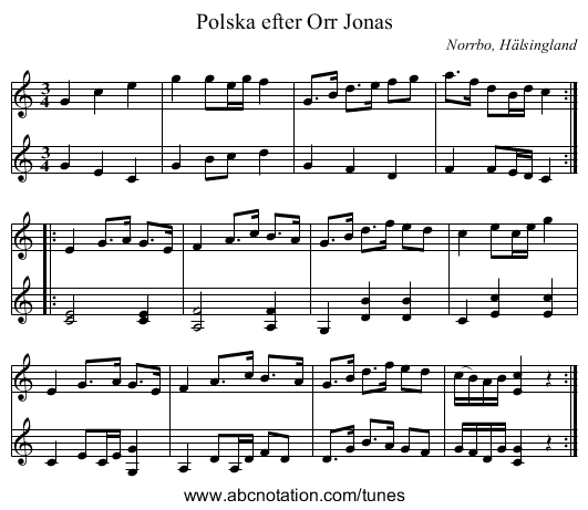 Polska efter Orr Jonas - staff notation