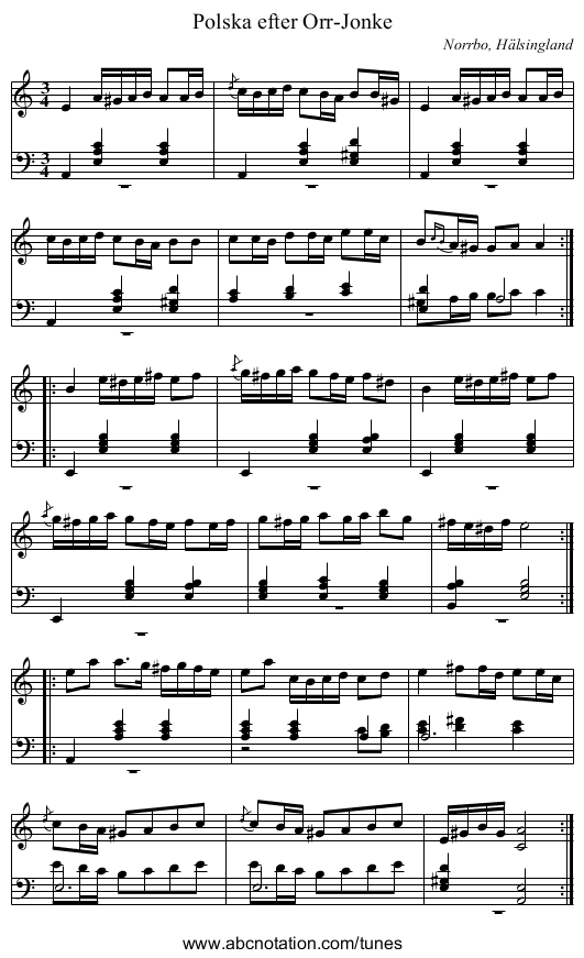 Polska efter Orr-Jonke - staff notation