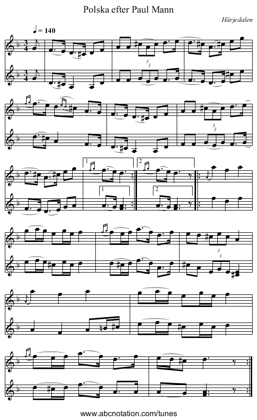 Polska efter Paul Mann - staff notation