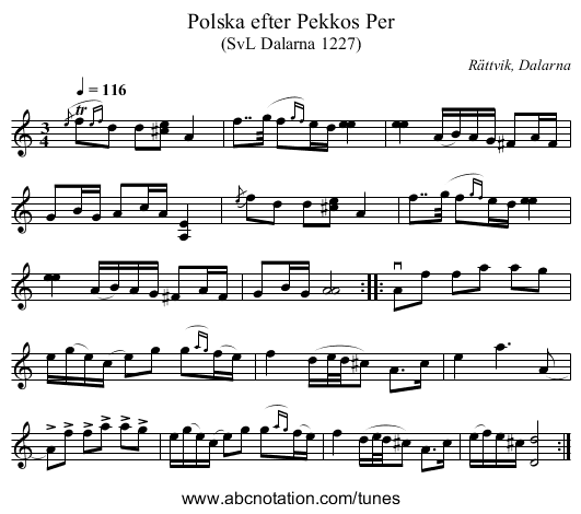 Polska efter Pekkos Per - staff notation