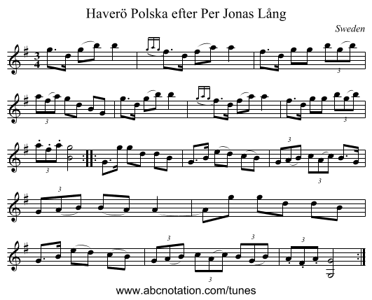 Polska efter Per Jonas Lång, Haverö - staff notation