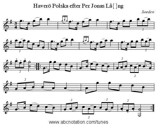 Polska efter Per Jonas L&aring;ng, Haver&ouml; - staff notation