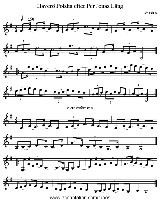 Polska efter Per Jonas Lång, Haverö - staff notation