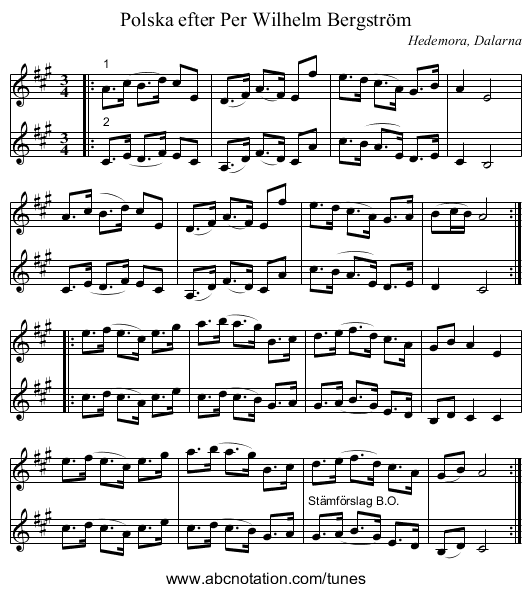 Polska efter Per Wilhelm Bergström - staff notation