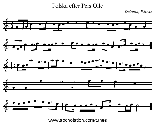 Polska efter Pers Olle - staff notation