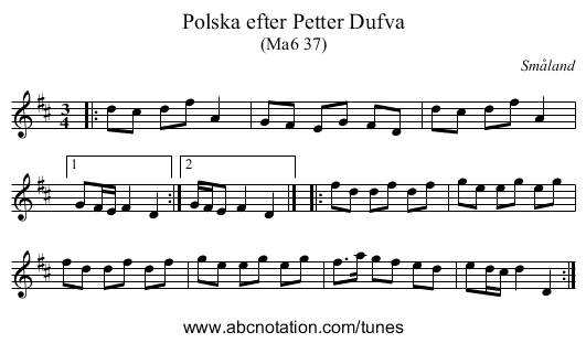 Polska efter Petter Dufva - staff notation
