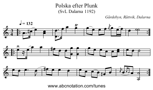 Polska efter Plunk - staff notation