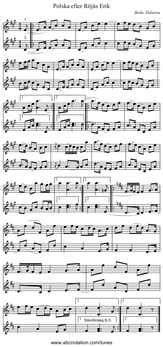 Polska efter Röjås Erik - staff notation