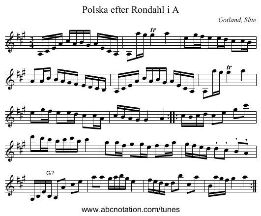 Polska efter Rondahl i A - staff notation