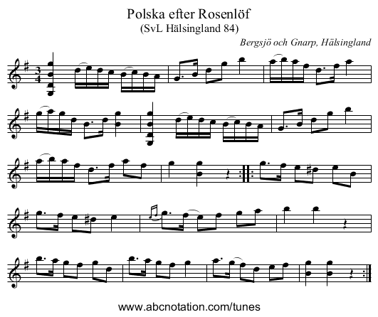 Polska efter Rosenlöf - staff notation